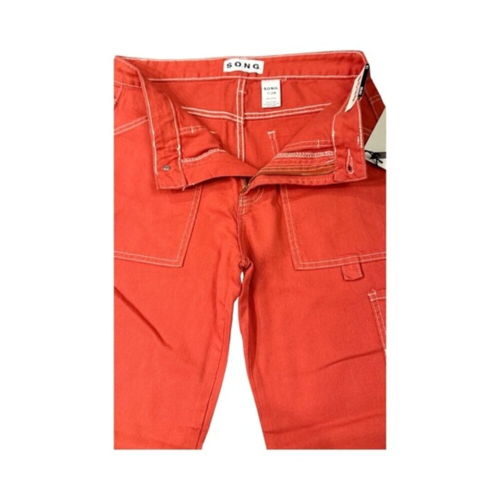 Red Wide-Leg Carpenter Jeans | Industrial Streetwear | Alt Utility Denim Grunge - Picture 4 of 7
